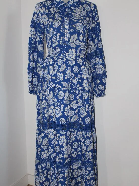 NWT MISS JUNE Paris Long Morgane Collared Belted Dress One Size - Picture 3 of 8